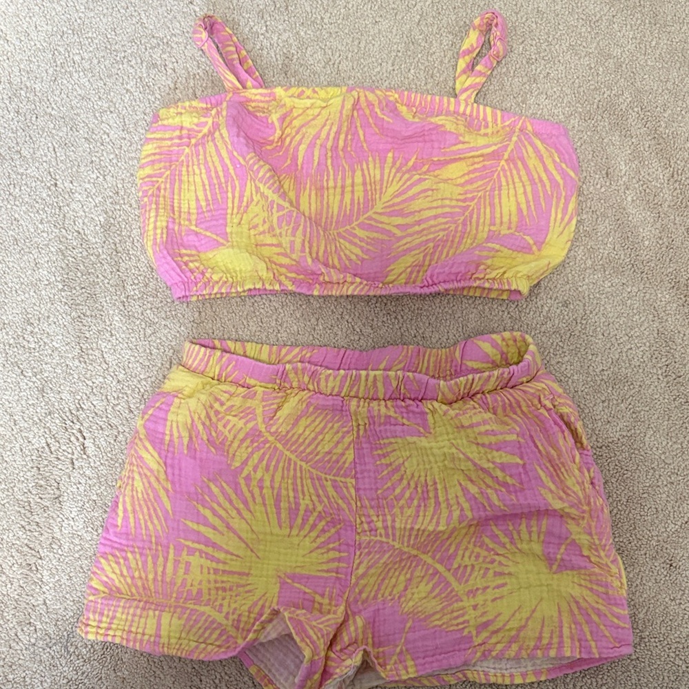 Grayson Threads Kids Pink and Yellow Tropical Print Two-Piece Set- size S 6/7